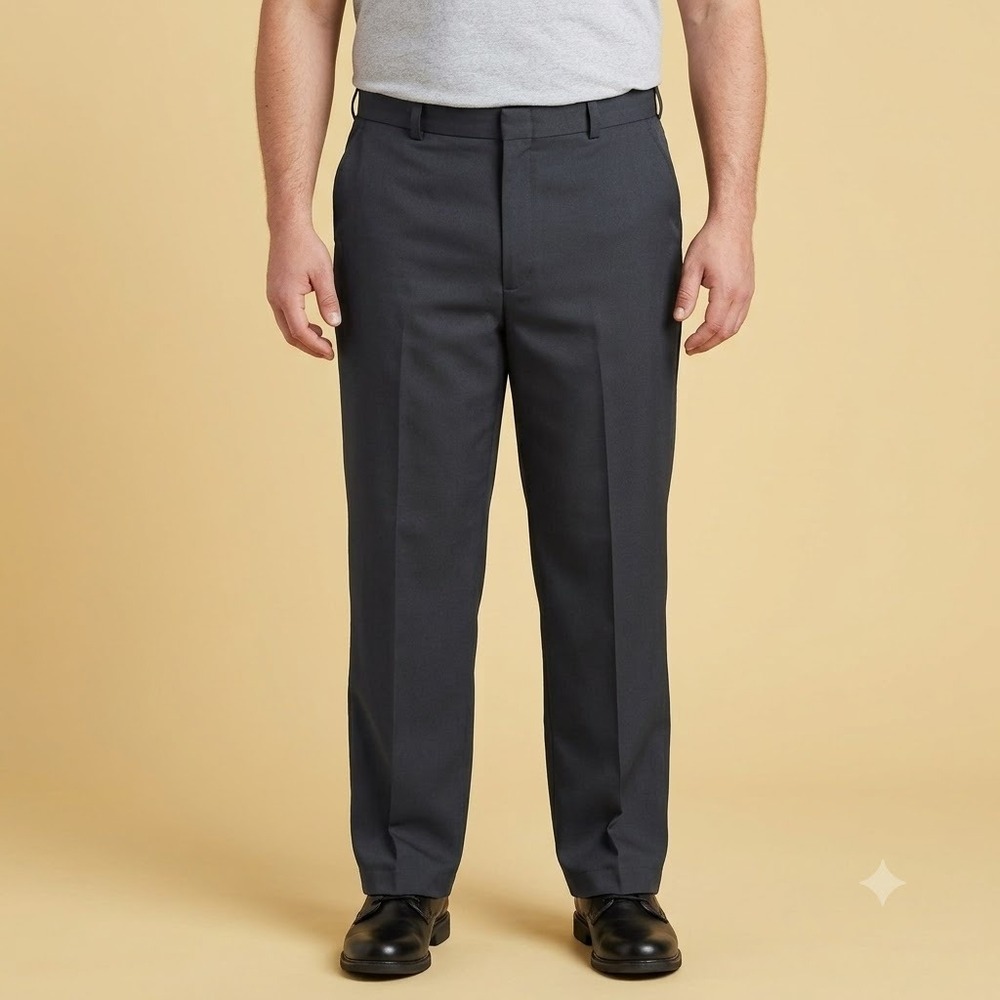 DuffyPro Dress Pants Mens 42R Black Flat Front Polyester Slacks